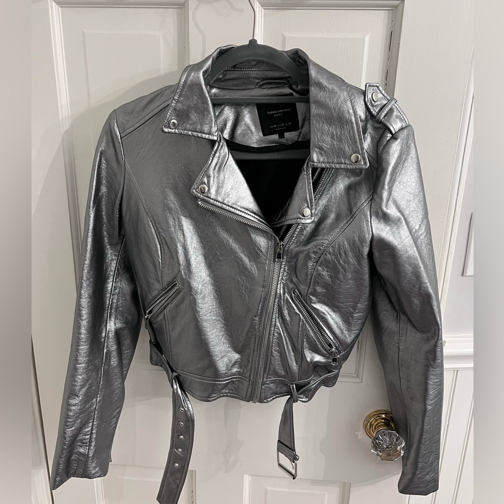 Zara Trafaluc, Metallic Motorcycle Jacket (Size M)